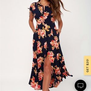 Lulu’s Navy Floral Maxi Button Up Dress